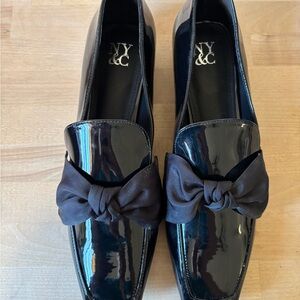 NY&C Black Patent Loafers with Bow